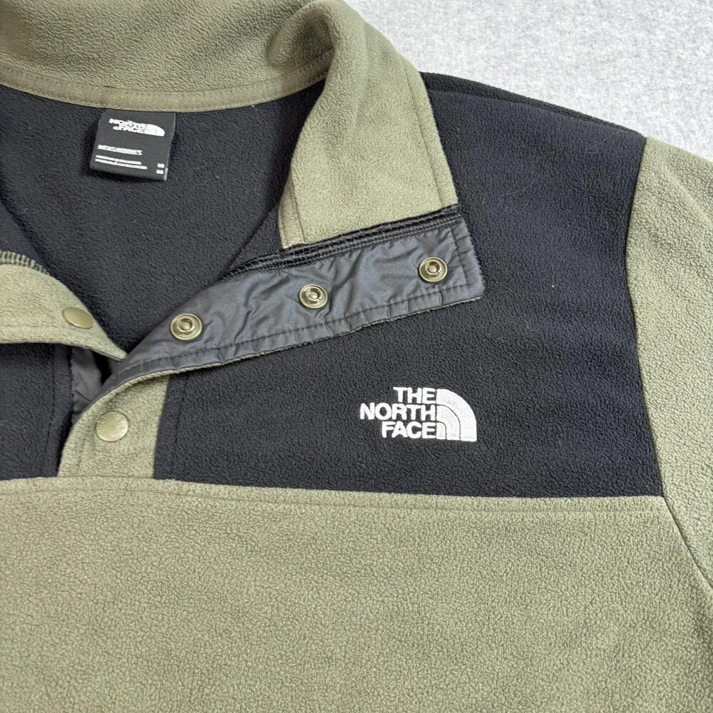 North Face Pullover Men Medium Green Black Fleece Snap Neck Outdoors Hike Jacket